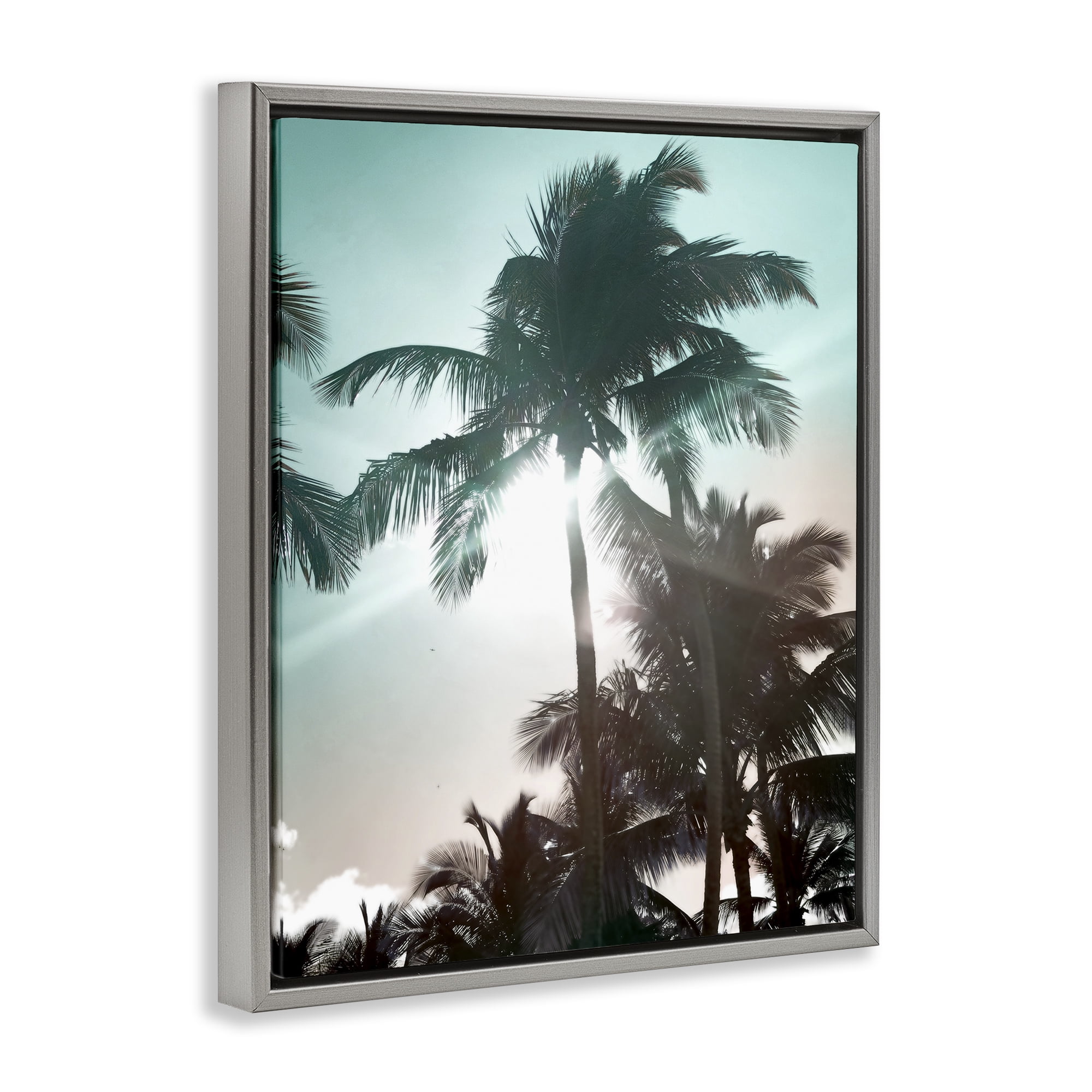 Stupell Industries Shady Palm Trees Coastal Photography Gray Floater Framed Canvas Art Print Wall Art, 17 x 21