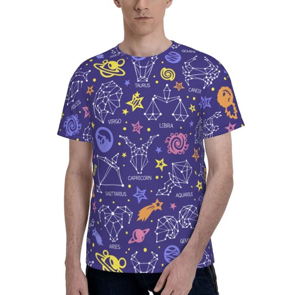 Men's T Shirts Fashion Casual Novelty Tee Graphic Top, Zodiac Signs Space Astrology