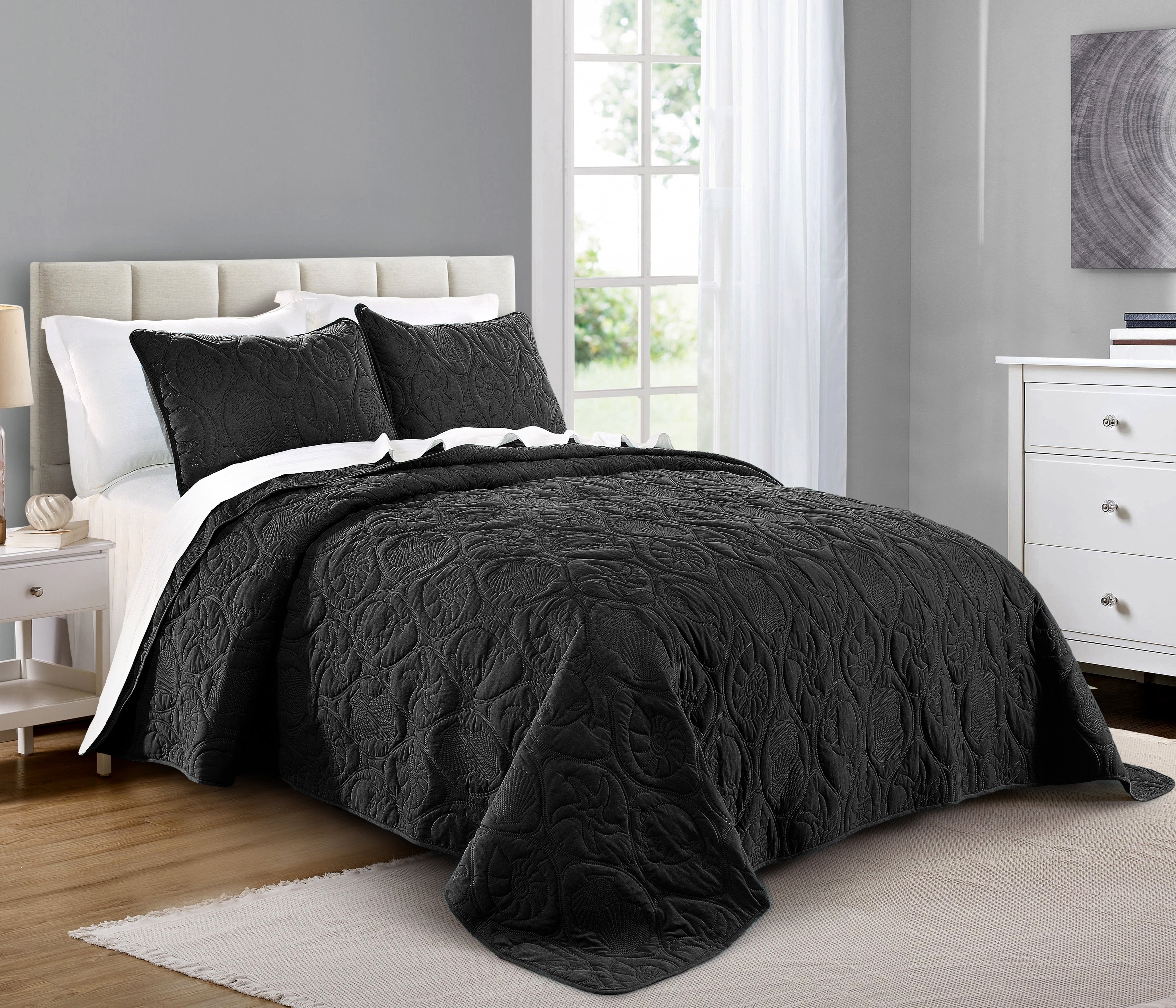 Quilt Set King/Cal King/California King Size Black - Oversized ...