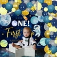 thumbnail image 4 of Space 1st Birthday Party Decorations,5432 One First Trip Around the Sun Background，Blue Gold Theme Balloon Arch Kit and Sliver Moon Star Foil Balloon for Boy or Girl Space Themed Party Supplies., 4 of 6