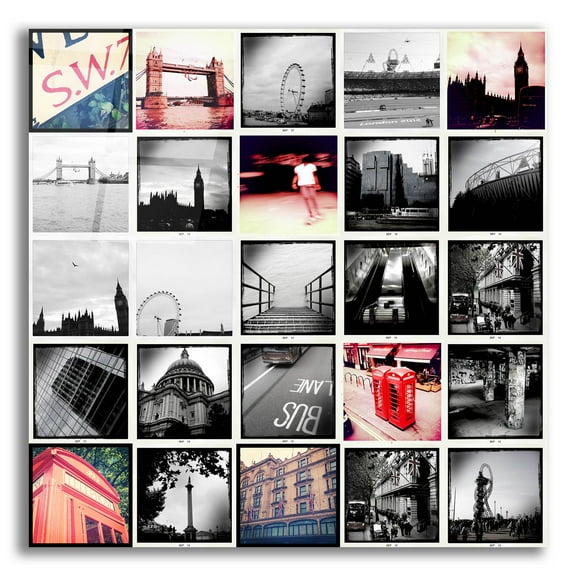 Epic Art 'Large Grid of London Scenes' by Tom Quartermaine, Acrylic Glass Wall Art, 12"x12"