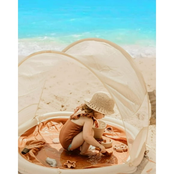 TIIPI Beach Pool- Kiddie Pool - 3 Water Filling Bags- 1 Large and 2 Small- Todler Baby Beach Pool- Beach Toys (Sand (W/Shade))