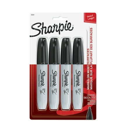 Mulberry Markers - Sharpie Permanent Markers, Chisel Tip, Black, 4 Count