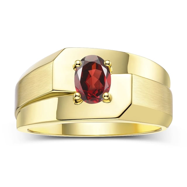 RYLOS Men's Rings 14K Yellow Gold Ring Classic Solitaire 7X5MM Oval Shape Gemstone Designer Band Garnet January Birthstone Rings For Men Size 12
