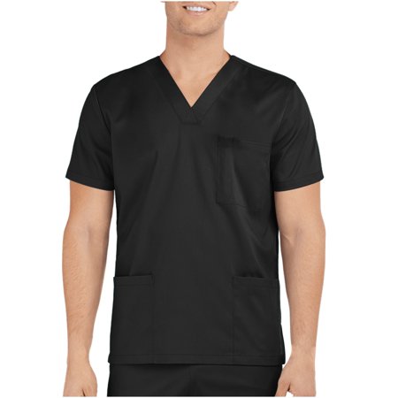 

Lolmot Scrubs for Men Workwear Professionals V-Neck Three-Pocket Scrub Top Solid Color Short Sleeve Working Uniform Blouse