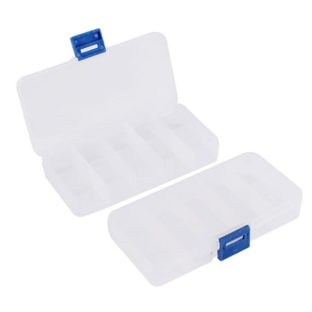Unique Bargains Clear Blue Plastic 10 Sections Jewelry Screws Pills Box Storage Container 2 Pcs
