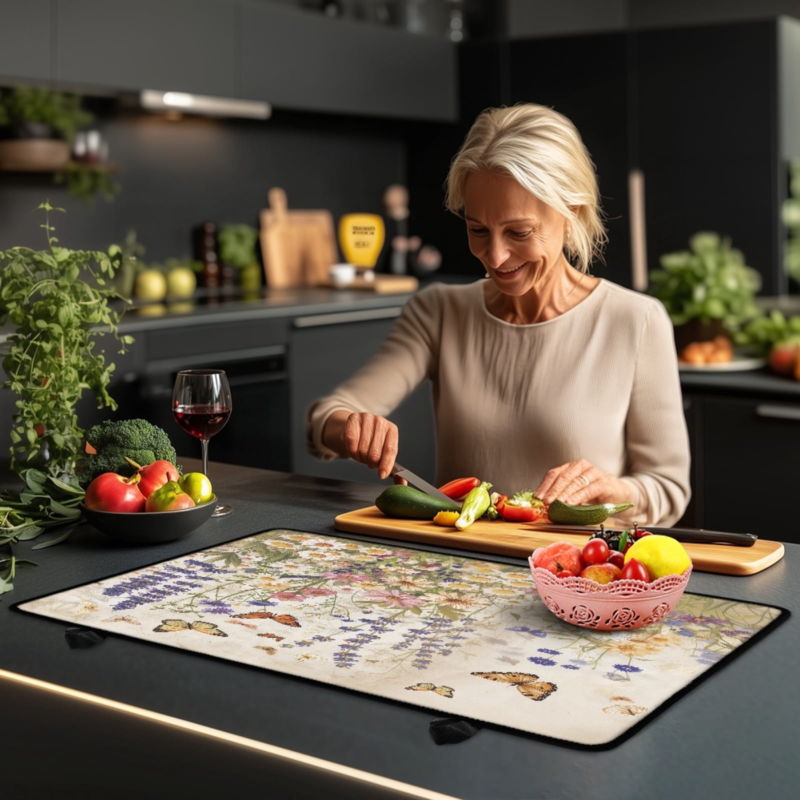 Renewold Electric Stove Top Cover for Cooktop, Induction Electric Stove Cover Anti-slip Glass Cooktop Mat Extra Large Flat Top Stove Mat Easy Storage, Butterfly Floral Beige
