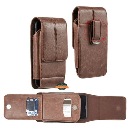 For Samsung Galaxy Z Flip 3 5G Universal Vertical Leather Case Holster with 360° Rotation Belt Clip & 3 Credit Card Slots Phone Carrying Pouch - Brown