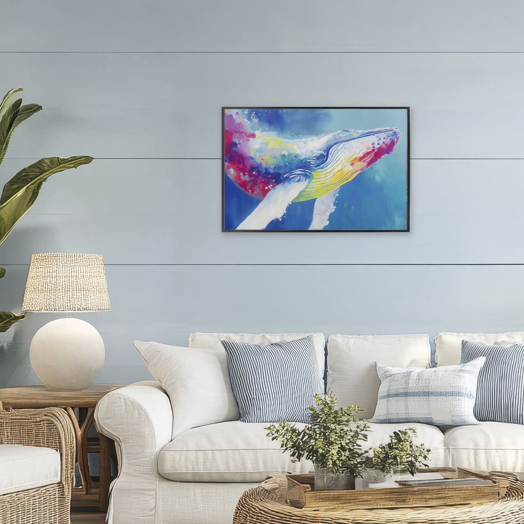 Stupell Industries Breaching Humpback Whale Black Framed Giclee Art, design by Chromatic Storm Studio