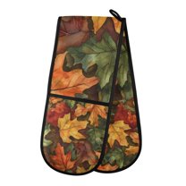 Yayeee Double Oven Mitt Kitchen Heat Resistant Baking 35" x7" Quilted Glove, Colorful Autumn Leaves