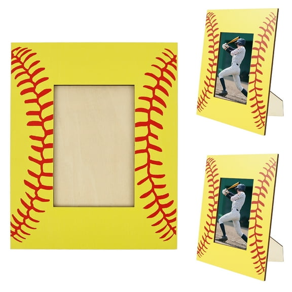 3Pcs Woodiness Softball Photo Frames Sport Pattern Picture Frames with Stand Backboard Easy to Open Sturdy Long Term Use for Home Decor