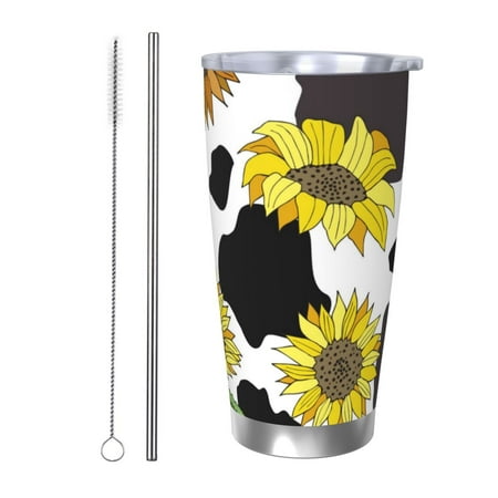 

Gaeub Sunflowers Country Print 20-Ounce Stainless Steel Car Cup Tumblers Cups with Lids and Straw Coffee Cups for Adults Kids Home Car Office School Travel Party-Straw Two-piece Set
