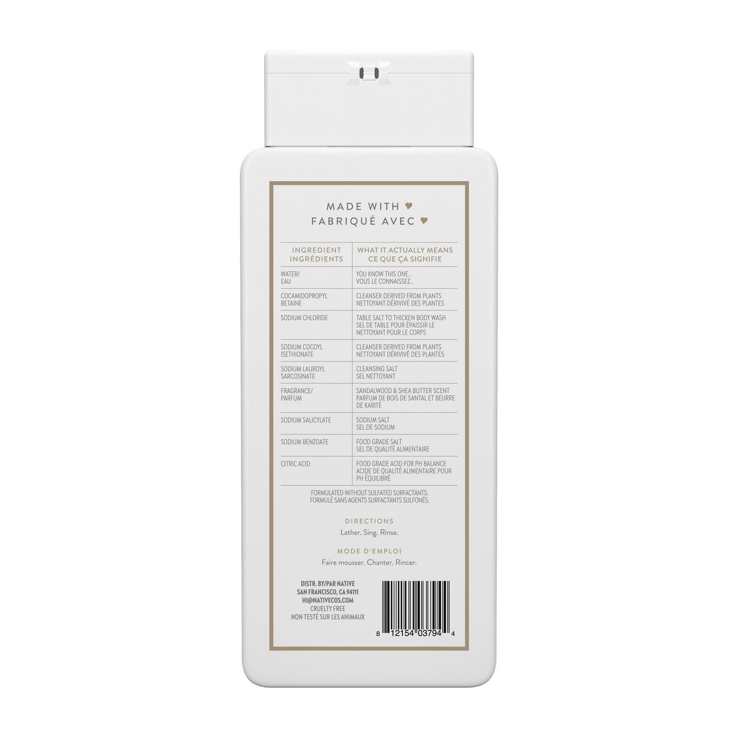 Native Natural Body Wash, Sandalwood & Shea Butter, Sulfate Free, Paraben Free, 532 mL