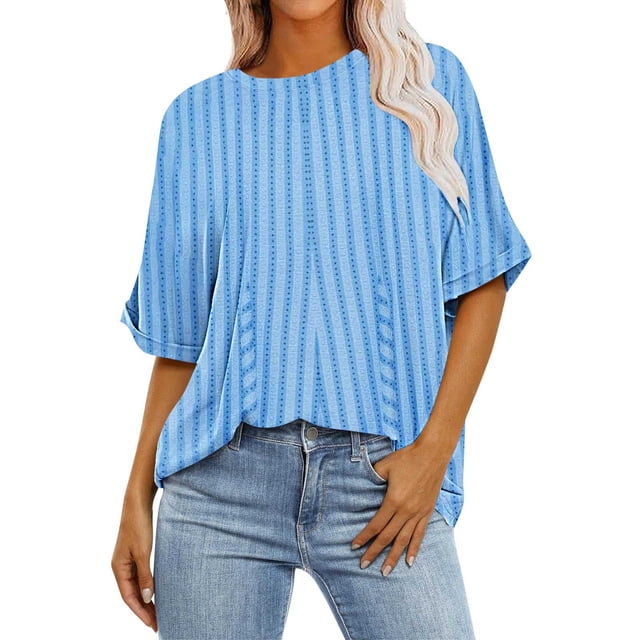 Chemises à Manches Courtes pour Femmes, Blouse Ample Imprimée Décontractée, 95 % Polyester, 5 % Spandex, pour Gym, Quotidien & Été