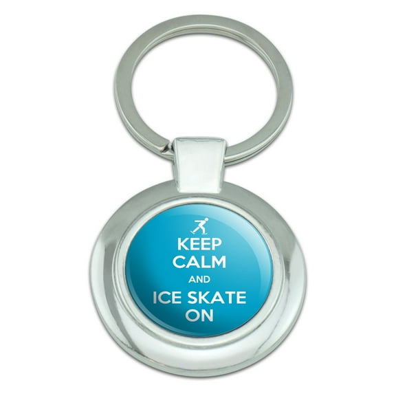 Keep Calm And Ice Skate On Skating Classy Round Chrome Plated Metal Keychain