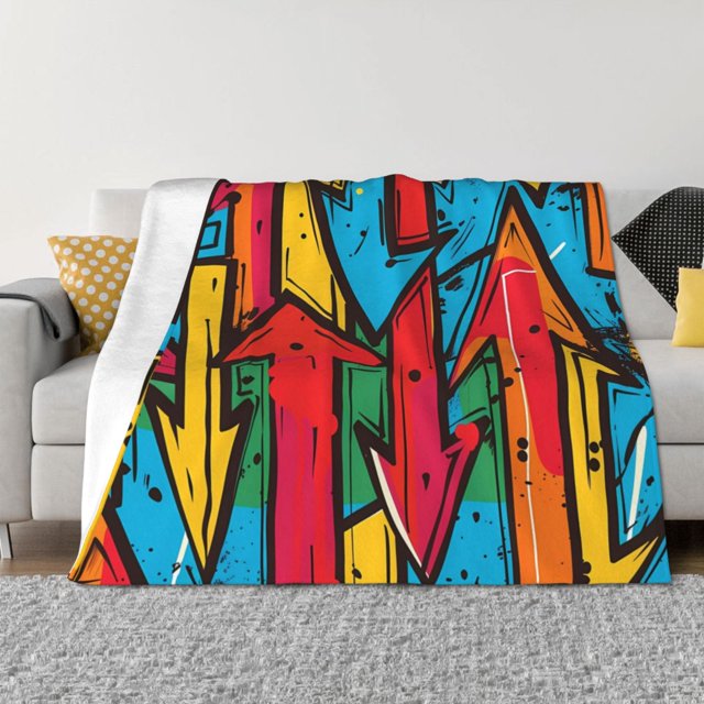 Balery Colorful Arrow Graffiti Pattern Manta de Franela con Dibujo, Lujo Ultra Suave y Cálido, Antipelusa y Resistente a las Arrugas para Cama, Sofá, Camping -80"x60"
