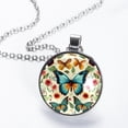 thumbnail image 2 of Flower Butterfly Stunning Glass Circular Pendant Necklace - Handcrafted Unique Design for Fashion Forward Necklaces, 2 of 5