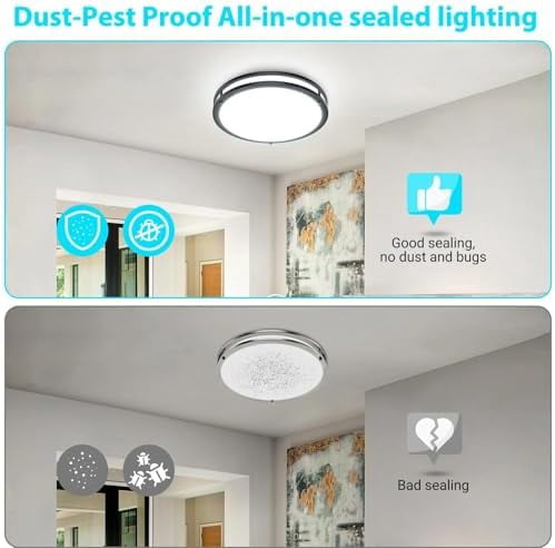 10" Flush Mount Ceiling Lights, 18W Dimmable LED Ceiling Light 3000K-6500K Adjustable, Black Lighting Fixture for Closet Kitchen Hallway Bathroom-2 Pack, Black