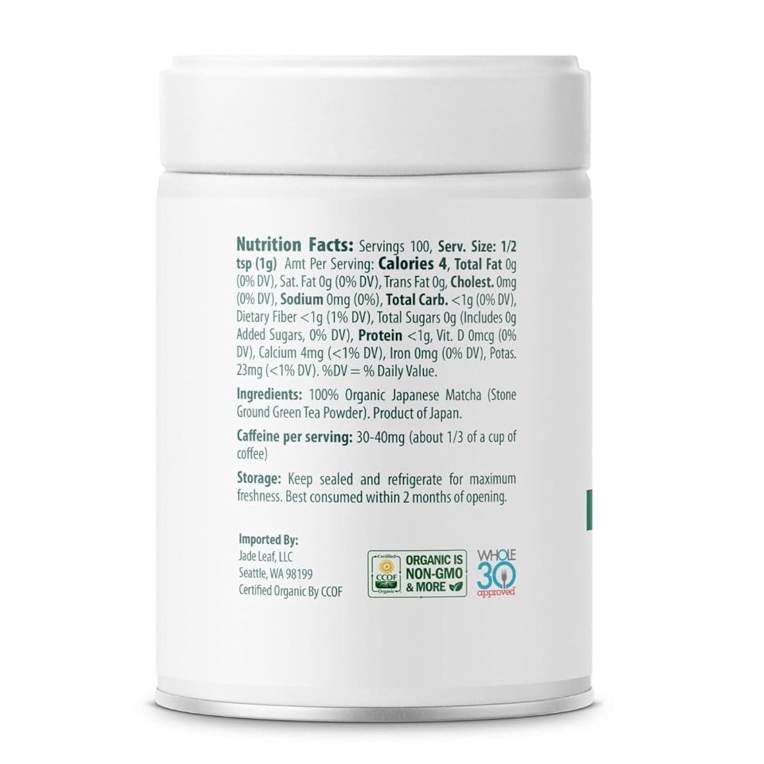 Jade Leaf Organic Ceremonial Grade Matcha Powder, Teahouse Edition, 3.53 oz Tin