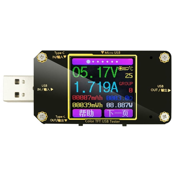 Probador USB A3, voltímetro digital tipo C a color, medidor de corriente, amperímetro, detector, cargador de banco de energía, indicador