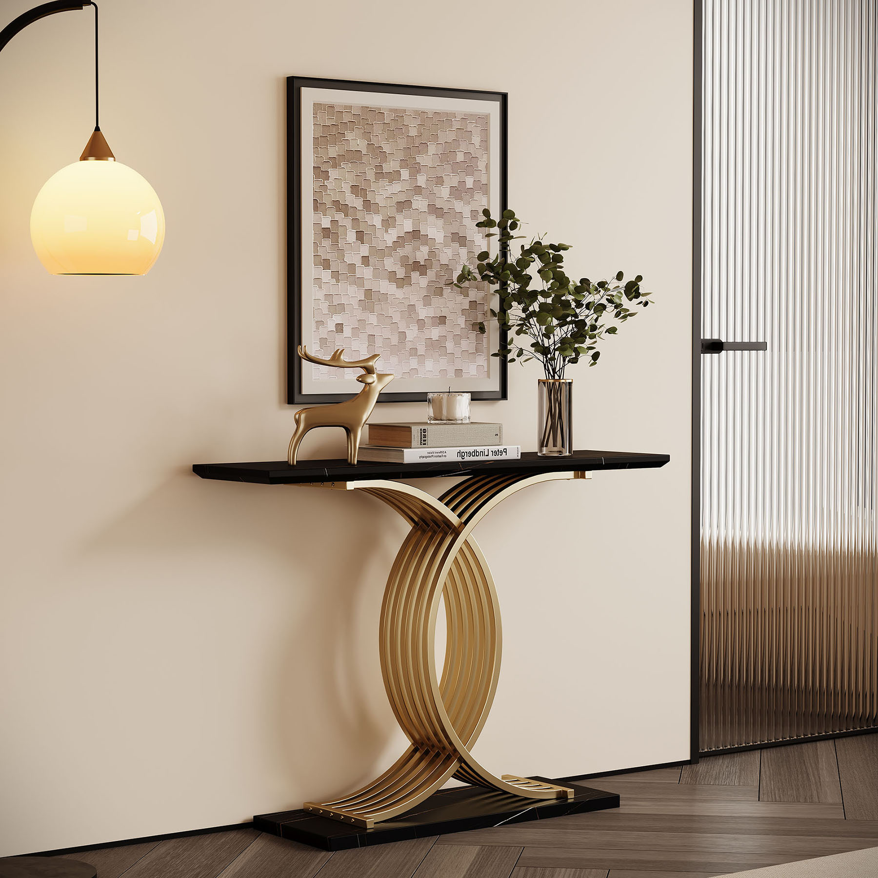 S-HOME Gold Intertwined Metal Legs Accent Table Stylish Console Table For Luxury Entryway Decor