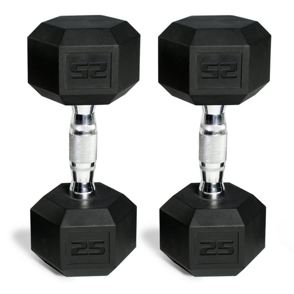 CAP 50 lb Rubber Hex Dumbbell Weight Set, Includes 2 x 25lb Dumbbells