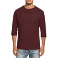 thumbnail image 5 of Trgacdwlo 3/4 Sleeve Shirts for Men Crew Neck Mens Shirts Casual Summer Fall Big and Tall Solid Solor Cotton Shirts Men Wine S, 5 of 7