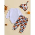 thumbnail image 2 of KelaJuan Baby Halloween Outfits Long Sleeve Pumpkin Romper + Striped Pants + Hat Set Infant Clothes, 2 of 6