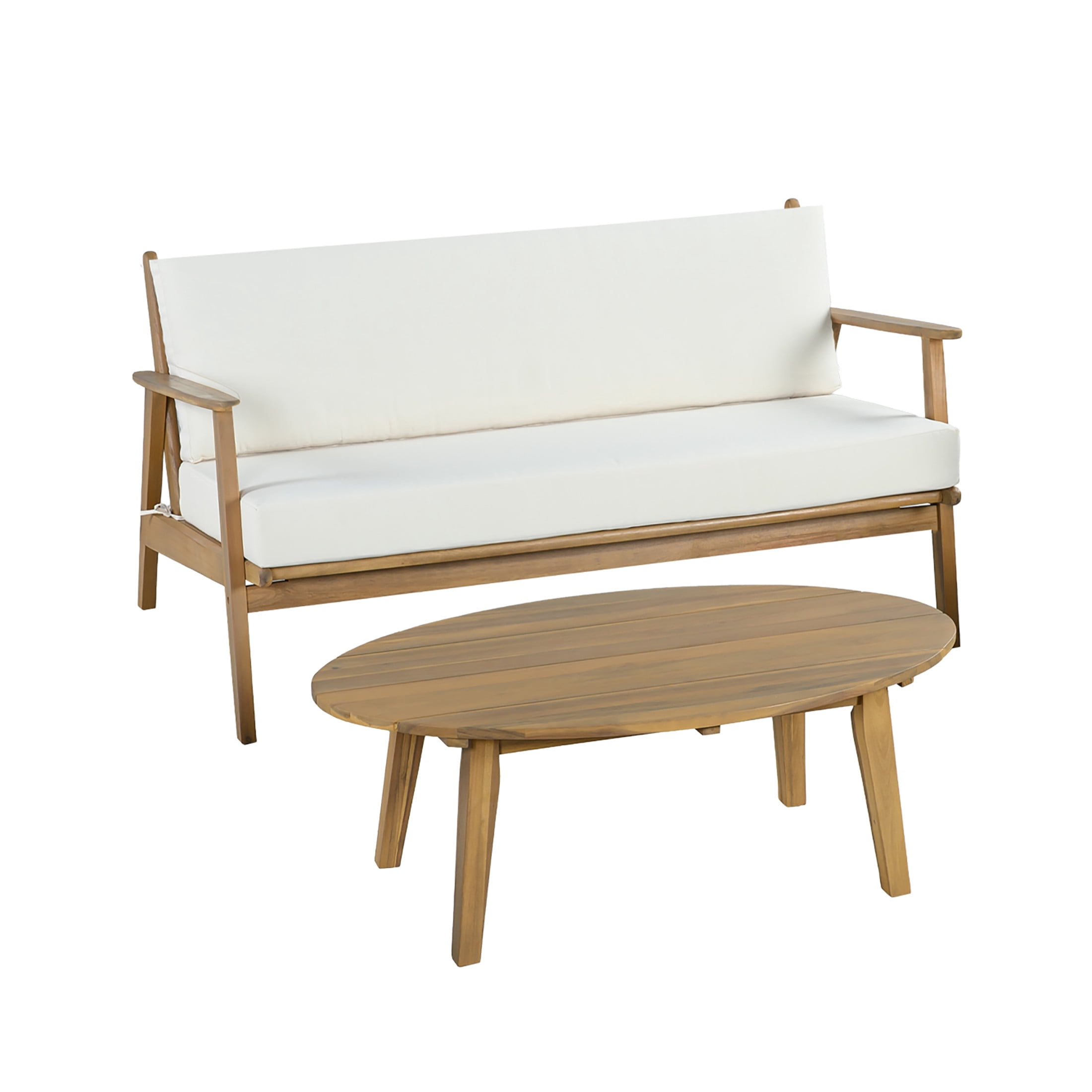 Christopher Knight Home 2-Piece Wood Patio Chat Set with Loveseat and Coffee Table, Light Teak+Beige