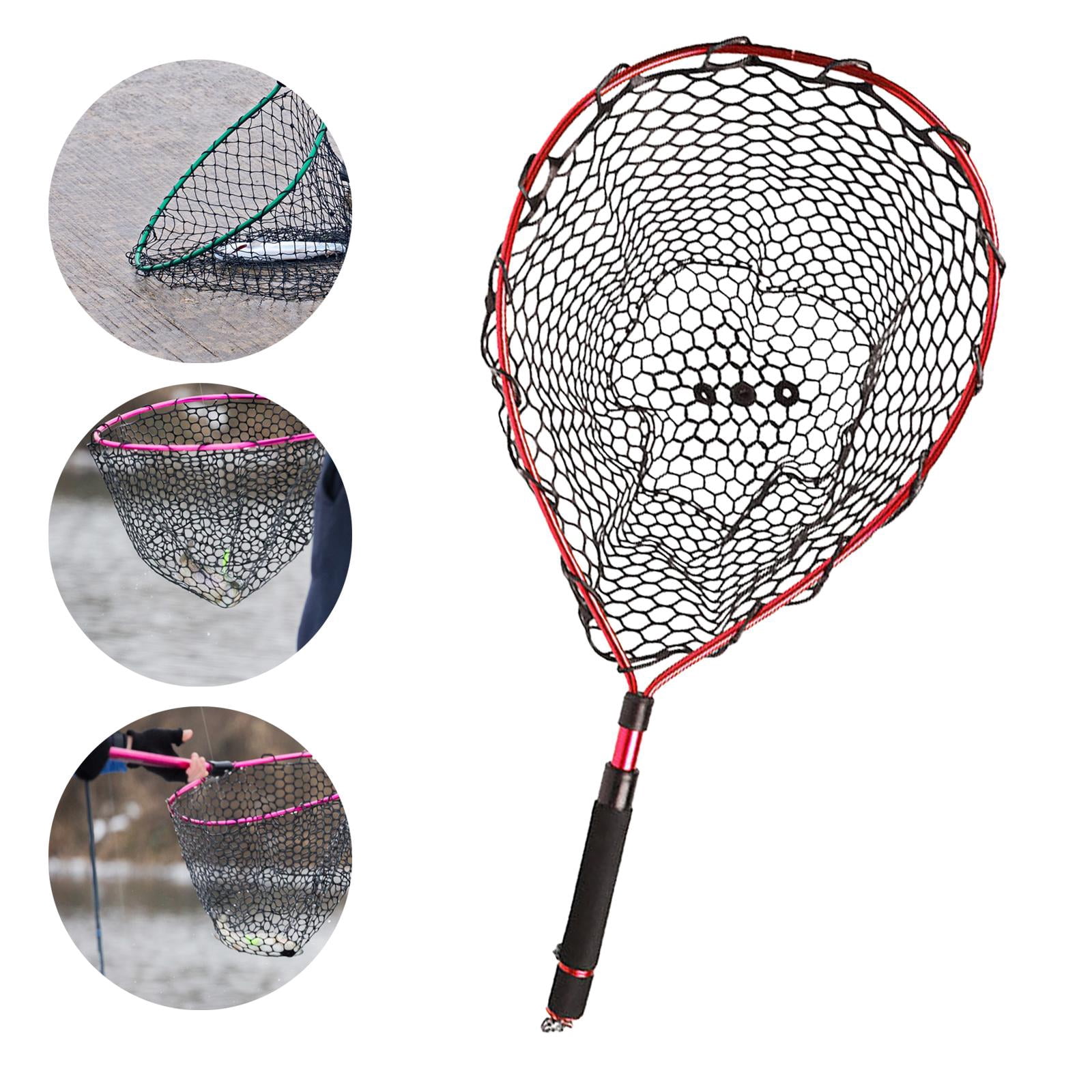 figatia Fishing Landing Net Extendable EVA Handle Fishing Net for Bass Prawns Salmon Red