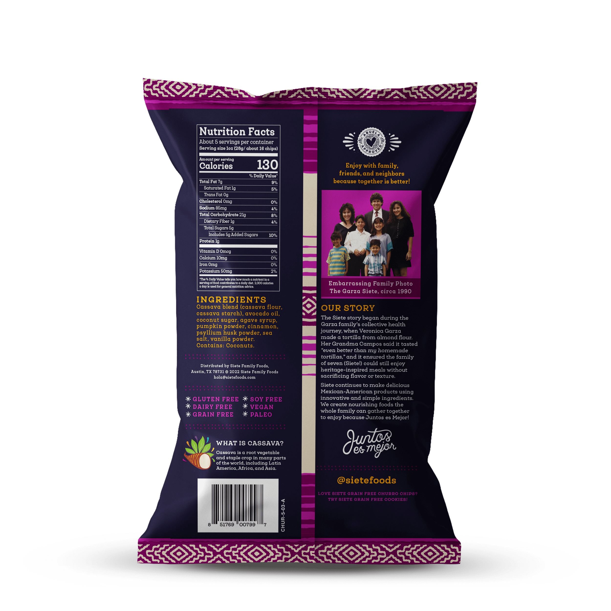 Siete Foods Grain Free Churro Cinnamon Chips, 5 oz. Bag