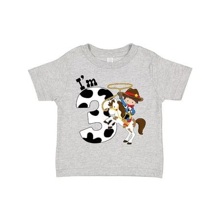 

Inktastic I m Three-cowboy Riding Horse Birthday Gift Toddler Boy Girl T-Shirt