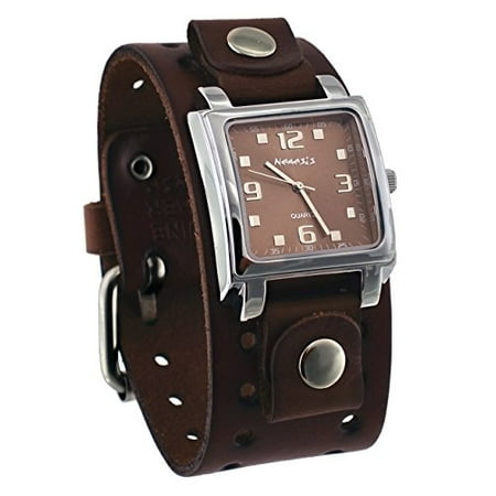 - BBB516B Men's Dark Brown Wide Leather Cuff Band Analog Brown Dial Watch