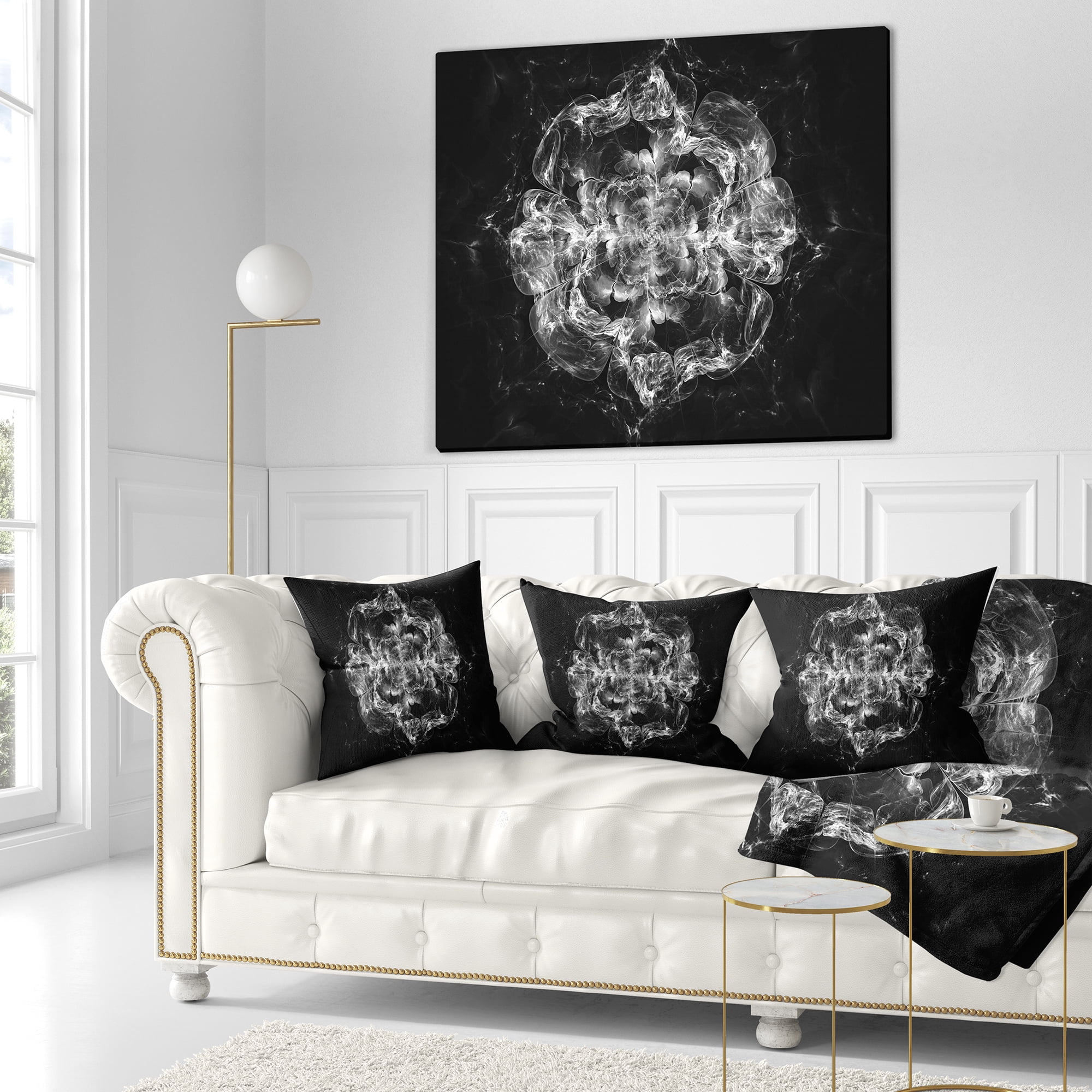 Designart Fractal Silver Flower Explosion - Floral Throw Pillow - 16x16