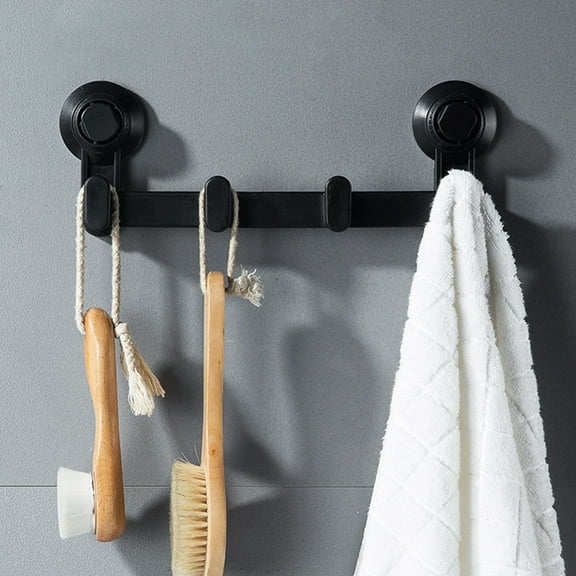 Vacuum Suction Cup Hooks 4-Row Wall Mounted Storage Rack Strong Adhesive No Drill Removable for Bathroom Hotel Kitchen White 24.5cm