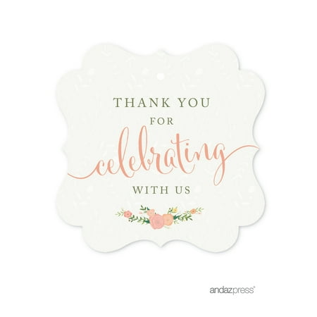 Green Gift Tags Thank You For Celebrating With Us! Floral Roses Girl Baby Shower Fancy Frame Gift Tags, 24-Pack ()