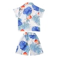 thumbnail image 3 of vastwit Little Kids Boys Hawaiian Outfits Floral Print Shirt Short Sleeve Top And Shorts Set White 130/3XL, 3 of 7