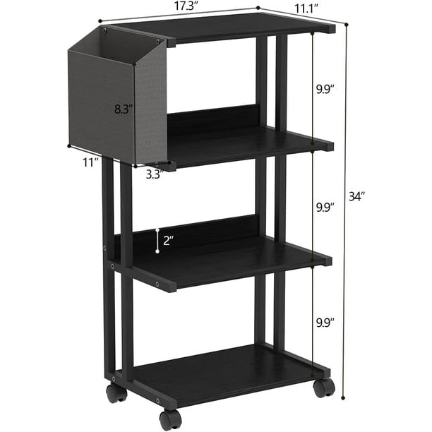4 Tier Wooden Printer Stand with Rolling Wheels Modern Industrial
