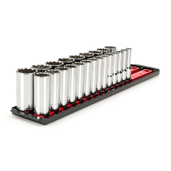 TEKTON 1/2 Inch Drive Deep 12-Point Socket Set with Rails, 23-Piece (10-32 mm) | SHD92121