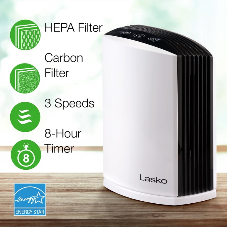 Lasko True HEPA Filter Desktop Air Purifier with Timer, LP200, White -  Walmart.com