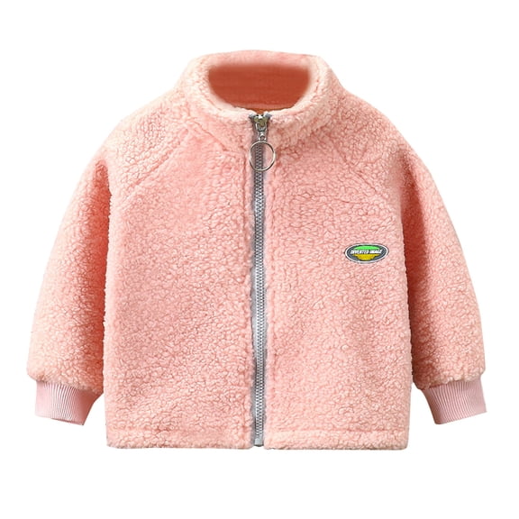 Edvintorg Kids Girls Boys Winter Jacket Pure Color Stand Up Collar Teddy Fleece Zipper Coat with Flannel Double-Sided Fleece Top Jackets 3-10Years Children's Outerwear