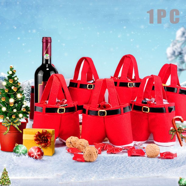 Bolsa de regalo navideña para pantalones de Papá Noel - Bolsa roja de caramelos navideños para detalles de fiesta, chocolates y pequeños regalos, de una pieza