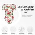 thumbnail image 4 of KLL Women 's Crew Neck Bodysuit Jumpsuits Strawberry1 Print Short onesies Stretch T Shirts, 4 of 7