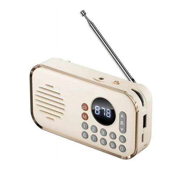 Portable FM Radio Rechargeable Small Wireless Bluetooth Speaker Surround Stereo Sound USB Vintage Radios Cream Color