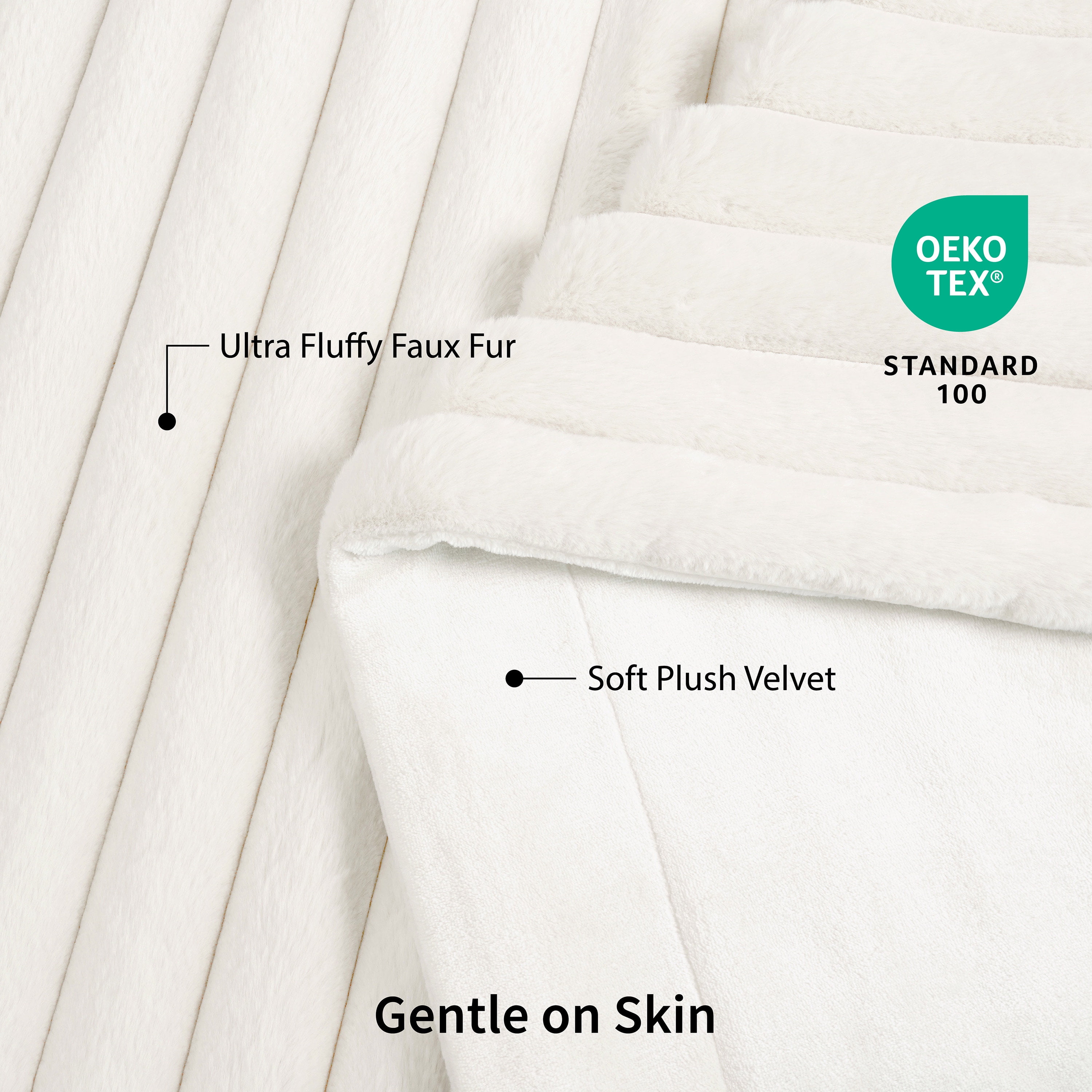 Regal Living Luxury Reversible Textured Stripe Faux Fur & Velvet Throw, White, 50" x 70"