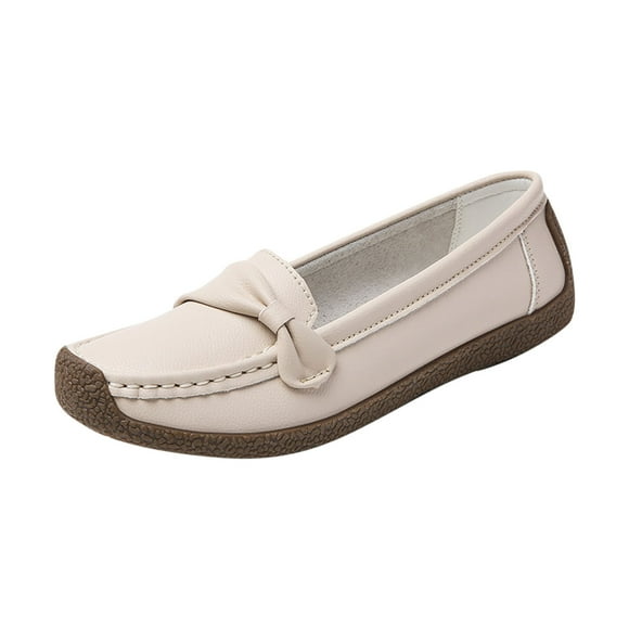 Xfvqtps Womens Slip on Loafers Comfortable Breathable Flat Shoes for Women with Cushioned Insole Casual Closed Toe Shoes Beige