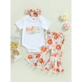 thumbnail image 3 of Toddler Baby Girl Birthday Outfit Groovy One/Two Groovy Romper Shirts Flower Bell Bottoms Headband Boho Clothes 6M 18M, 3 of 10