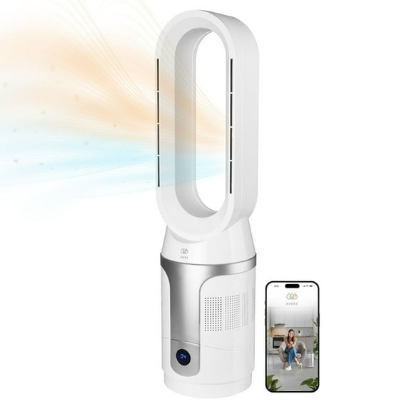 Calefactor, Purificador de aire y Ventilador 3 en 1 Portatil, 10 Velocidades aire, Oscilación 90°C, 3 Niveles de calor hasta 35°C, Silencioso Panel táctil y WIFI AVERA VENTOR06