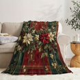 thumbnail image 2 of 1pc Christmas Poinsettia Knitted Flannel Throw Blanket - Digital Print Soft Polyester Comforter for Sofa, Bed, Office, Home Decor - Contemporary Style Multipurpose All-Season Cozy Blanket, 2 of 5