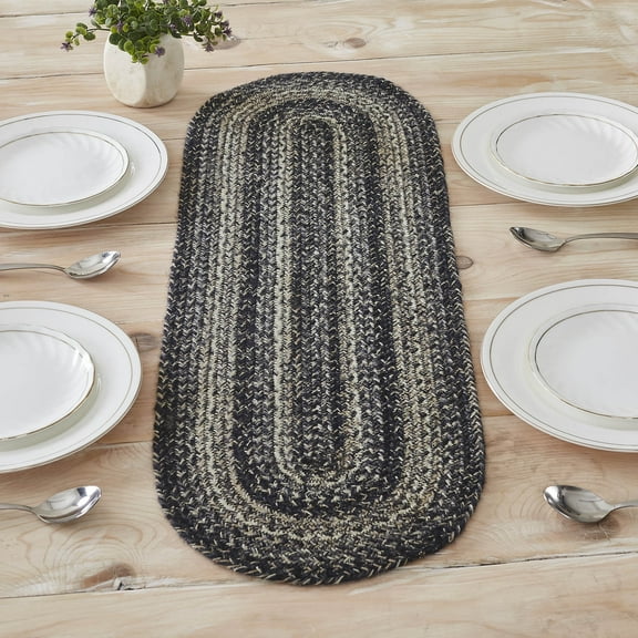 VHC Brands Sawyer Mill Black White Jute Oval Runner 12x36